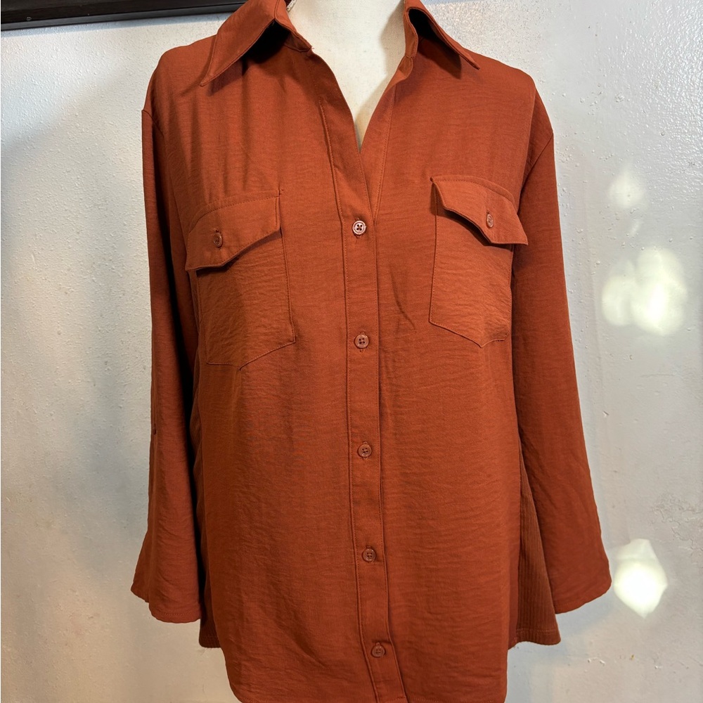 Elegant Rust Button-Down Shirt